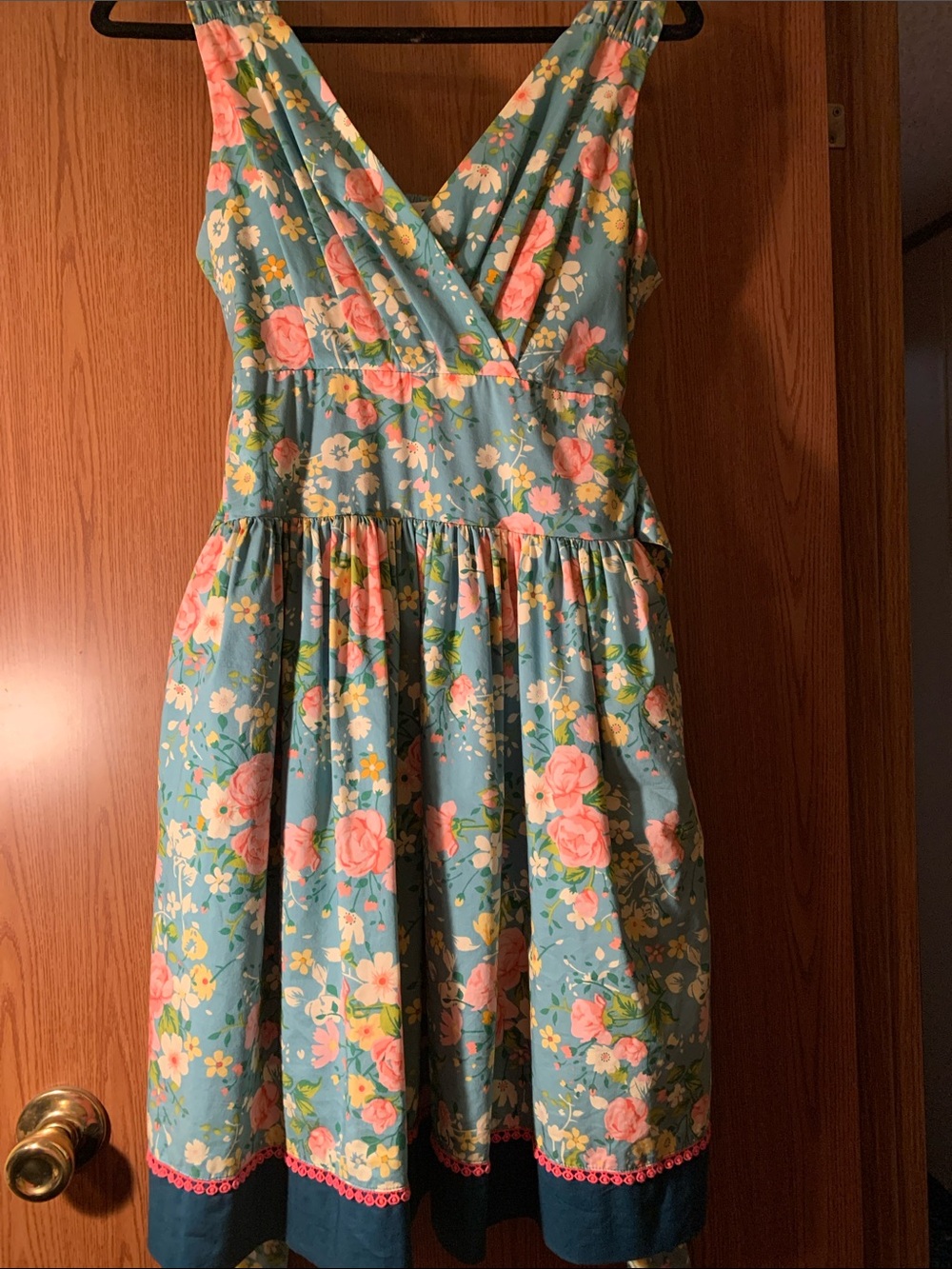 Matilda Jane Teal Floral Sleeveless Sundress with Pink Roses Size Medium - Picture 4 of 4